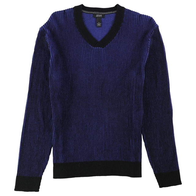 Alfani Mens v-neck Knit Sweater, Blue, Large