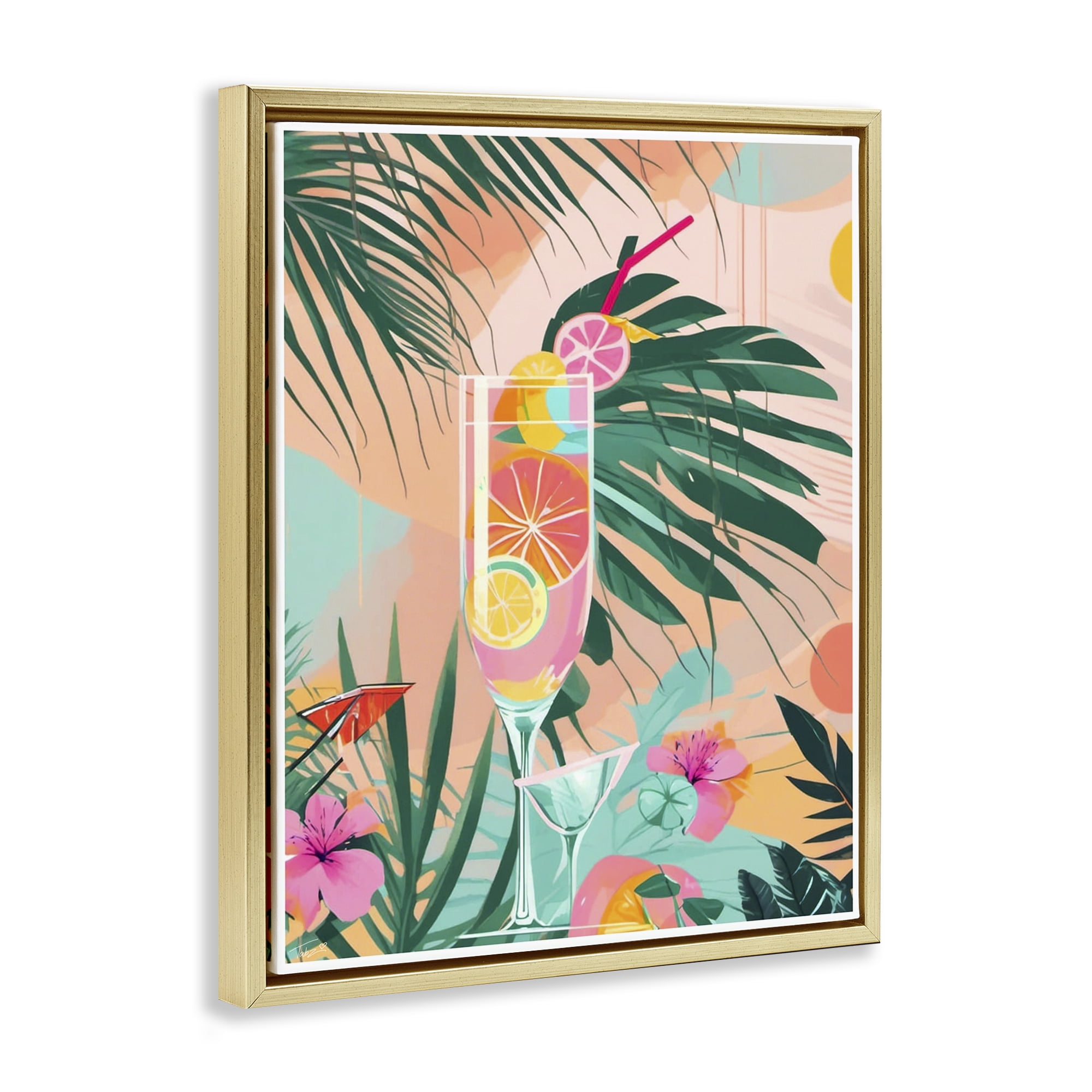 Stupell Industries Jungle Lemonade Cocktail Gold Framed Floater Canvas Wall Art, design by Tabz Jones
