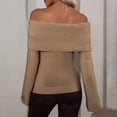 thumbnail image 3 of Cyber and Monday Deals! NAMTYQX Womens Long Sleeve Tops Slim Casual Womens Pullover Sweaters Warm Long Sleeve Knit Off Shoulder Solid Color Khaki Size L, 3 of 5