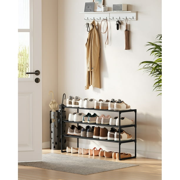 SONGMICS Zapatero de 3 Niveles, Estantería de Metal, Estantería de Zapatos, para 12 a 15 Pares, 30 x 92 x 55 cm, Estante Apilable, Negro