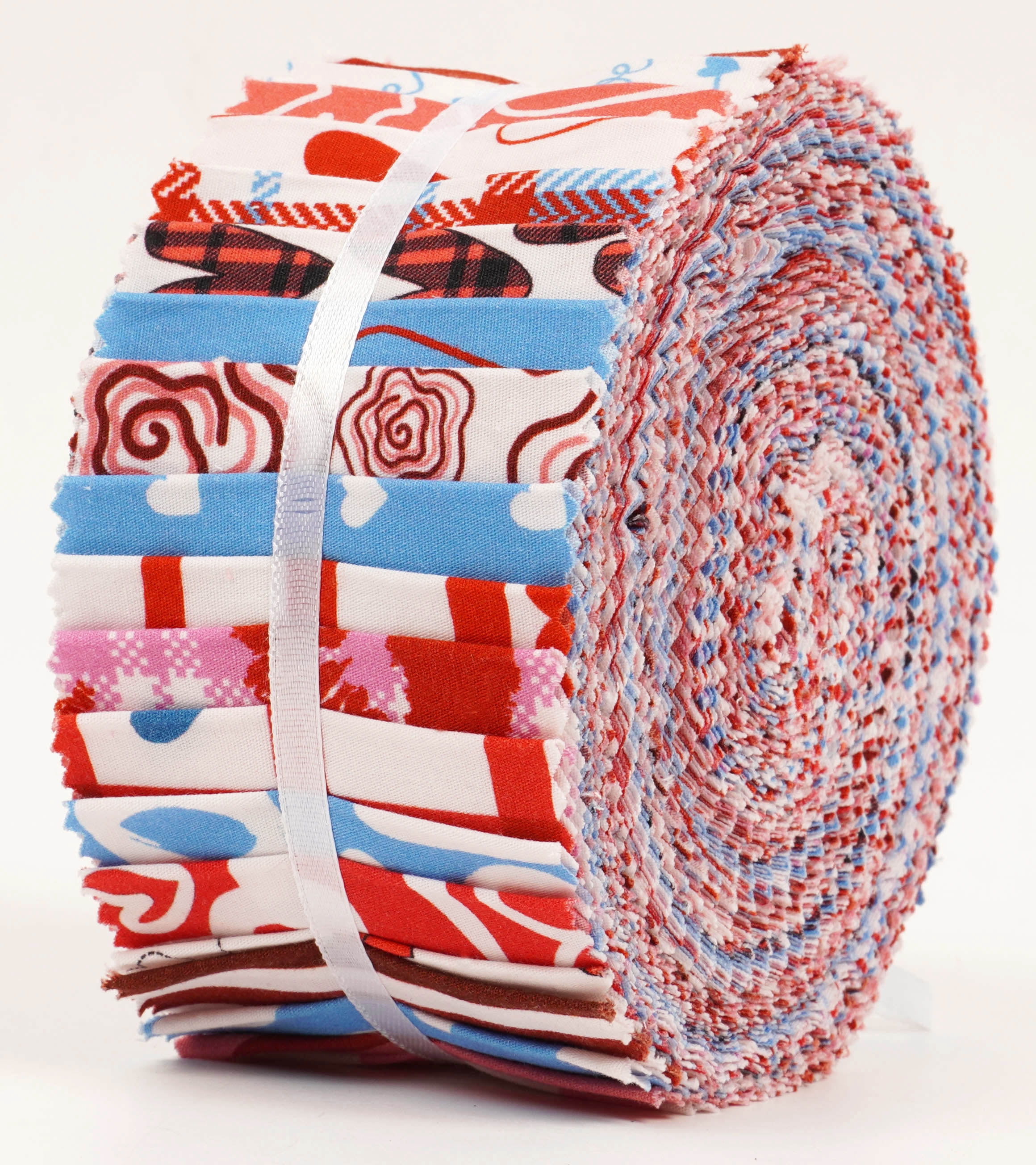 Soimoi 40Pcs Valentine Print Cotton Precut Fabrics For Quilting Craft Strips 2.5x42 inches Jelly Roll - Pink-White-Blue & Red