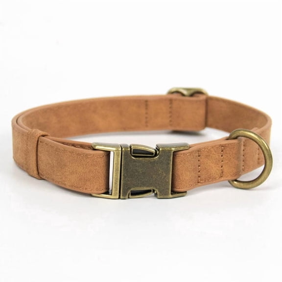 Dog Collar for Large Dogs Featuring Brown Faux Suede Texture with Antique Brass Snap on Buckle, Heavy Duty Dog Collar for Training and Outdoor Use, Ideal Gift Collar Dog 1 Pack