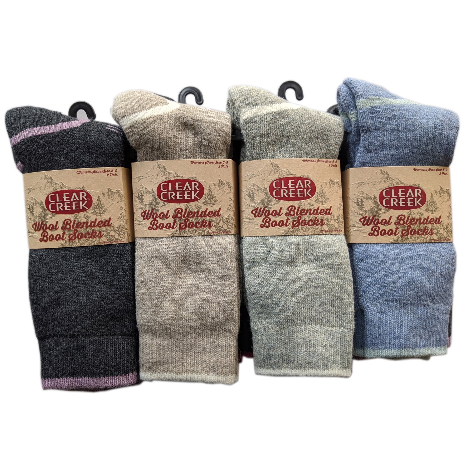4-Pars Clear Creek Wool Blended Boot Socks Women's Shoe Size 5-9 Assorted Color