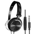thumbnail image 2 of Auriculares bajos plegables oreja con interfaz de micrófono de 3,5 m compatibles con teléfonos inteligentes, computadoras de escrito negro, 2 of 9