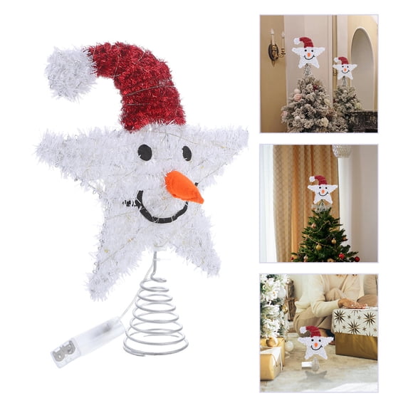NUOLUX Lighted Holiday Tree Topper Snowman Star Design Iron Yarn Decoration 1Set