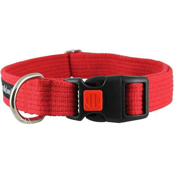 Cotton Web Adjustable Dog Collar with Locking Device 4 Sizes Red (Large: Neck 16"-23"; Width 1")