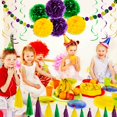 thumbnail image 2 of 32 Piezas De Decoraciones De Mardi Gras, Suministros Para Regalos De Fiesta, Accesorios De Decoración De Mardi Gras, Telón De Fondo Para Colgar En Forma De Remolino, Pompones De Papel De Seda, Guirnal, 2 of 5