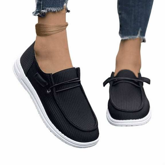 Women's Canvas Lace-Up Loafers - Comfortable Walking Shoes Low Top Sneakers, Lightweight Casual Slip Resistant Fashion Flats