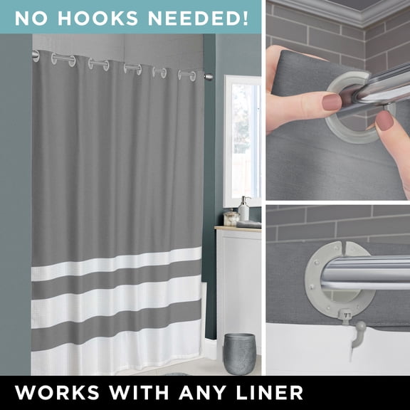 Zenna Home Easy Hang Waffle Stripe Premium Fabric Shower Curtain, Grey