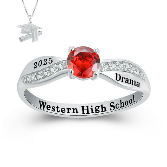 USA Mementos Customized Women's Class Ring Sterling Silver for High School and College Graduation