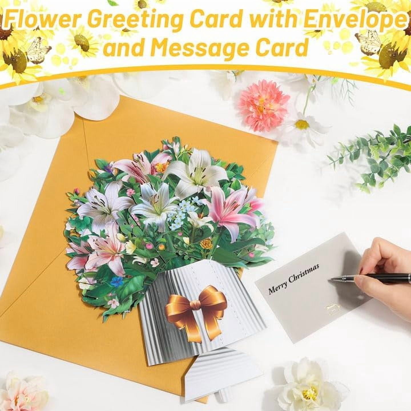 4Pack Paper Flower Cards, Pop Up Flower Bouquet Card Popup Greeting Cards for Mother's Day, Congratulations, Graduation, Anniversary, Birthday, Get Well, Home Decor, Ceramic Flower Vase Style