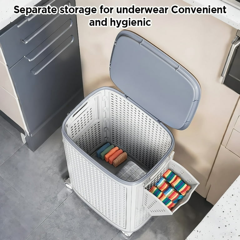 Joybos Wheeled Hamper, Plastic Laundry Hamper with Handle and
