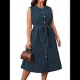 thumbnail image 4 of Vestidos de Verano de Talla Grande - Vestido Informal Sin Mangas con Cuello Redondo y Botones para Mujer Azul Oscuro XL, 4 of 10