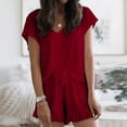 thumbnail image 4 of REORIAFEE Two Piece Sets for Women Summer Casual Elegant 2 Piece Sets for Beach Work Beach Outfit Fashion Women Casual Short Sleeve V Neck Tops Nightwear Shorts Sleepwear Sets Wine XXL, 4 of 9