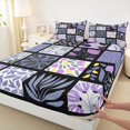 thumbnail image 4 of jejeloiu Abstract Floral Bed Sheets For Girls,Patchwork Print Full Size Sheets,Purple Black White,4-Piece,1 Flat Sheet, 1 Fitted Sheet and 2 Pillowcases, 4 of 6