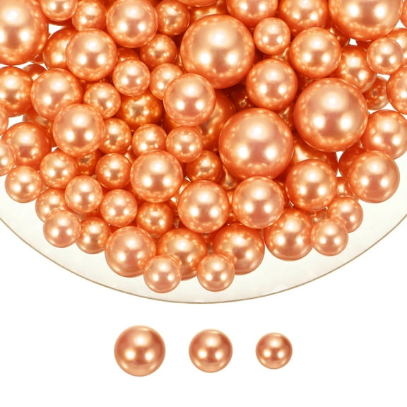 Uxcell 200 Pcs Pearl Bead for Vase Filler, 20/14/10mm Faux Pearl Floating Beads Makeup NO Hole for Candles Centerpieces Table Scatter Wedding Home Decoration(Orange)