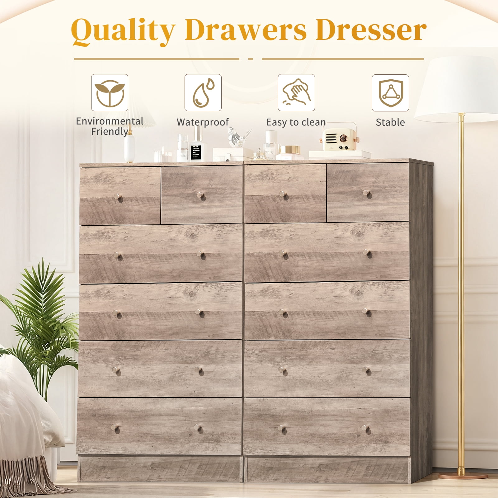 Ktaxon Laege 6 Drawers Dresser Chests for Bedroom, Wood Chset of Drawers,Dressers Organizer for Bedroom, Living Room,Hallway, Gray