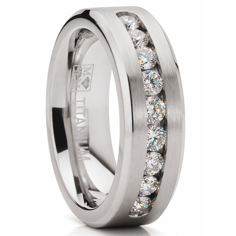 Metal Masters Titanium Wedding Band Ring, Channel-Set CZ photo 1