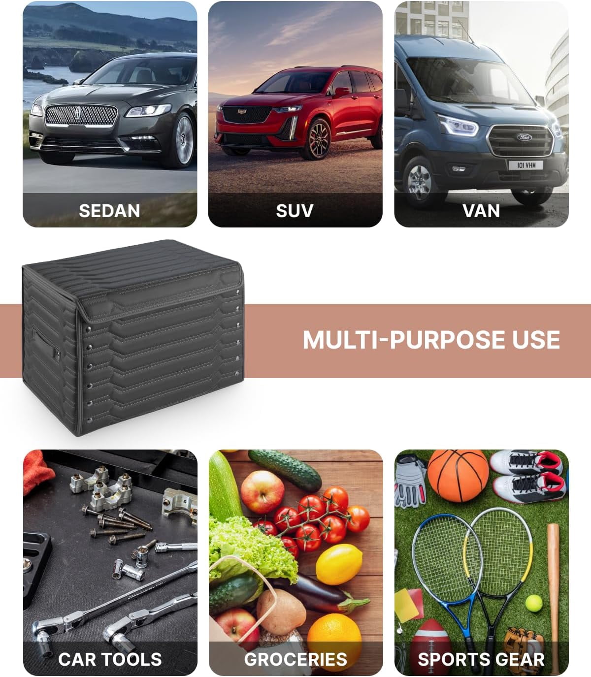 Owleys Eco-Leather SUV and Car Trunk Organizer Storage Bin with Lid Highway 1 Pc