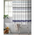 thumbnail image 2 of Split Shower Curtain for Transfer Bench, Gray Stripe Fabric Shower Curtains for Bathroom, Modern Abstract Art Navy Blue Striped Rustic Tub Sliding Transfer Bench Waterproof Bath Curtains 72"x96", 2 of 9