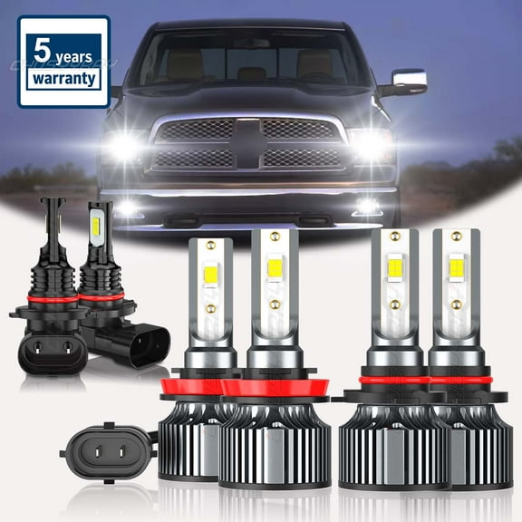 6x 6500K LED Headlight High Low Beam Fog Light Bulbs for Dodge Ram 1500 2500 3500 2009 2010-2012