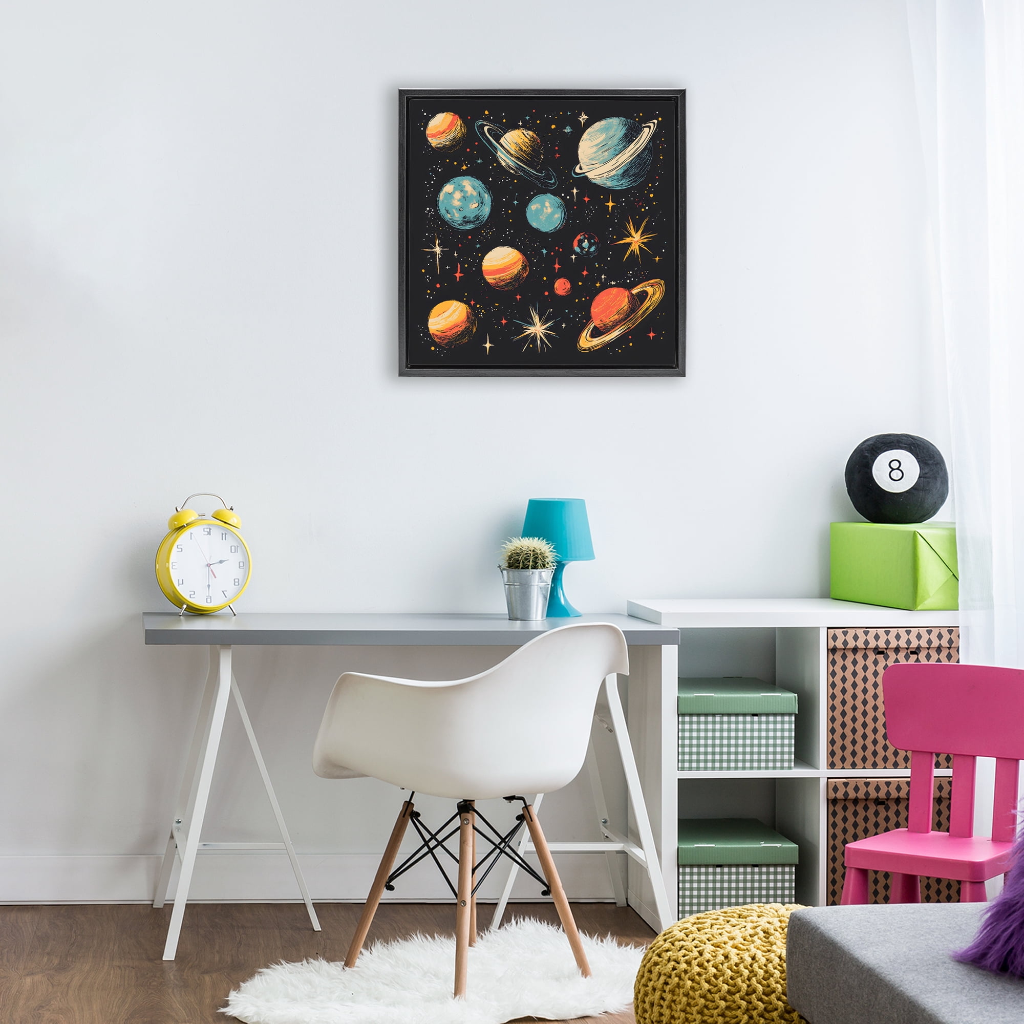 Stupell Industries Colorful Retro Planets Black Framed Floater Canvas Wall Art, design by Creative Studio