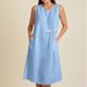 thumbnail image 2 of Vestido de Verano para las Mujeres Playa, Moda Vacaciones Color Sólido sin Mangas Hueco Fuera de la Fiesta Midi para Casual, 2 of 9