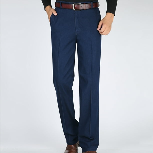 Pantalones vaqueros holgados de cintura alta y lisos para hombre, de poliéster, para negocios
