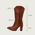 thumbnail image 4 of Fringe Cowboy Boots for Women Block High Heel Fashion Embroidery Pointed Toe Zip up Winter Dress Mid Calf Booties, 4 of 6