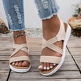 thumbnail image 2 of Rokment Women's Orthopedic Walking Flat Sandals Fashion Comfortable Athletic Mesh Memory Foam Strappy Sandal for Woman Beach Vacation Casual Platform Low Heel Summer Shoes Beige Size 6.5, 2 of 5