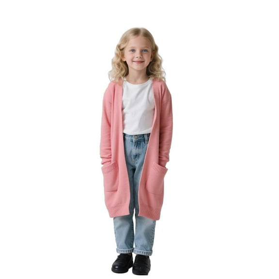 Girls Long Sleeve Knitted Cardigan Coat Casual Open Front Jacket with Pockets for Toddler and Child