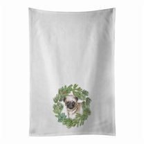 Carolines Treasures CK8865WTKT 28 x 19 in. Unisex Pug Puppy Fawn Christmas Wreath White Dish Towels Kitchen Towel - Set of 2
