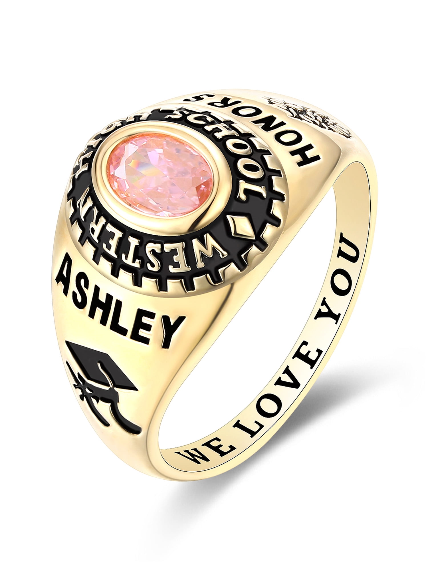Mementos USA Custom Women's Class Rings Sterling Silver for High School & College-Gold-Classic