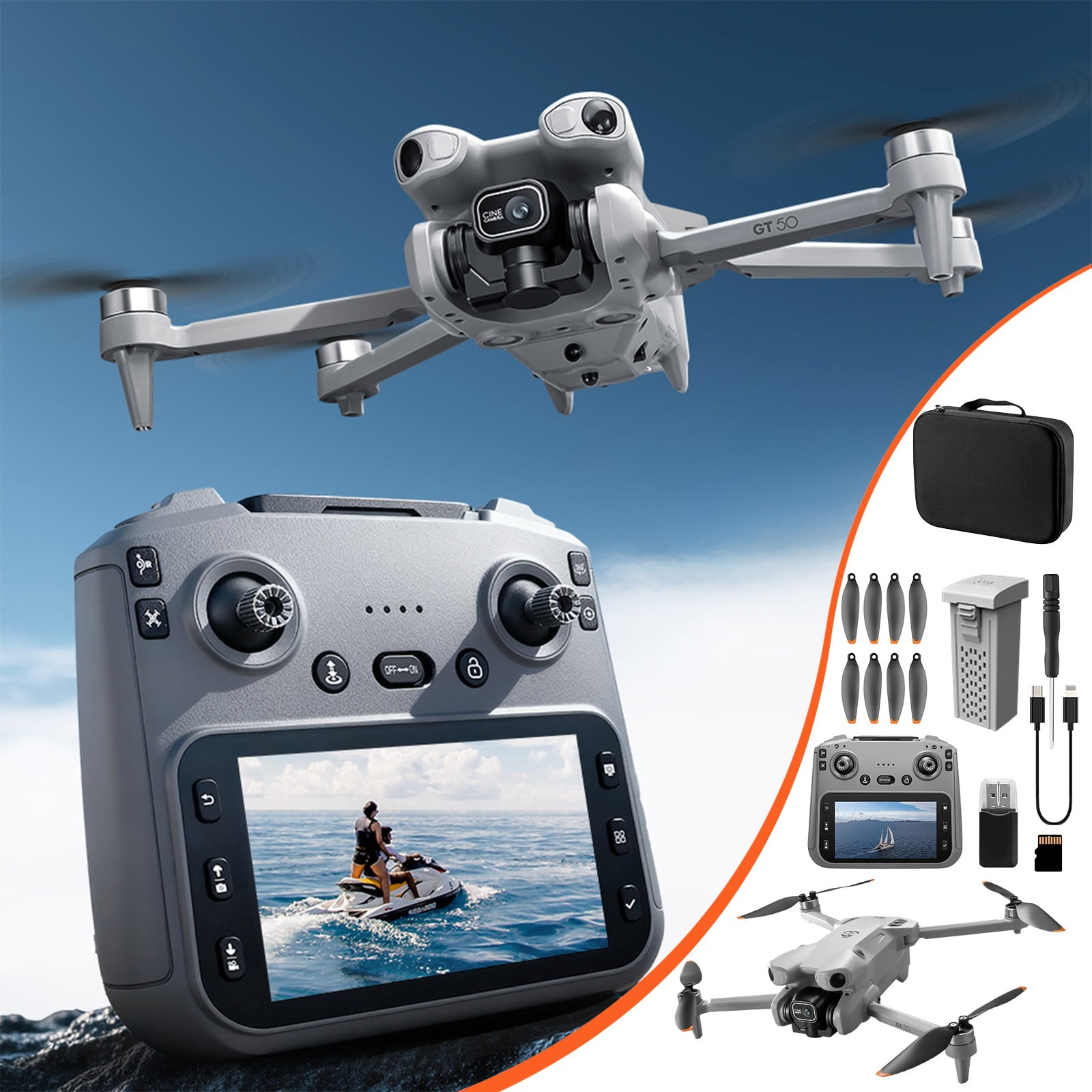 Drone with 4.9inch 1080P ESC Camera, Brushless Motor, 2.4G RC Quadcopter with 360°Stunt Roll, One Click Takeoff And Landing