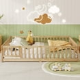 thumbnail image 3 of Jopath Queen Size Floor Bed Frame,Montessori Bed with Guardrails and Door,Rubber Wood Floor Bed with Slatted Base,for Kids,Boys,Girls Natural, 3 of 9