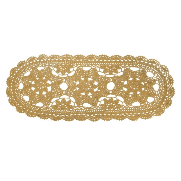 Uxcell Crochet Doilies, 22" x 10" Handmade Crochet Table Placemats Oval Lace Doilies 3 Flowers Pattern Cotton Coaster for Wedding Party Decoration, Light Brown