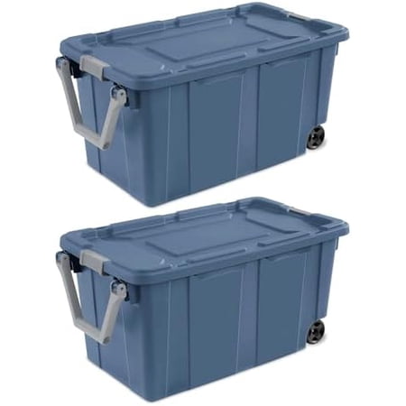40-gallon wheeled industrial storage bins 2 count, rugged plastic latch lid storage totes, blue wheeled bulk storage bins$$Home Decor, Kitchen, & Other