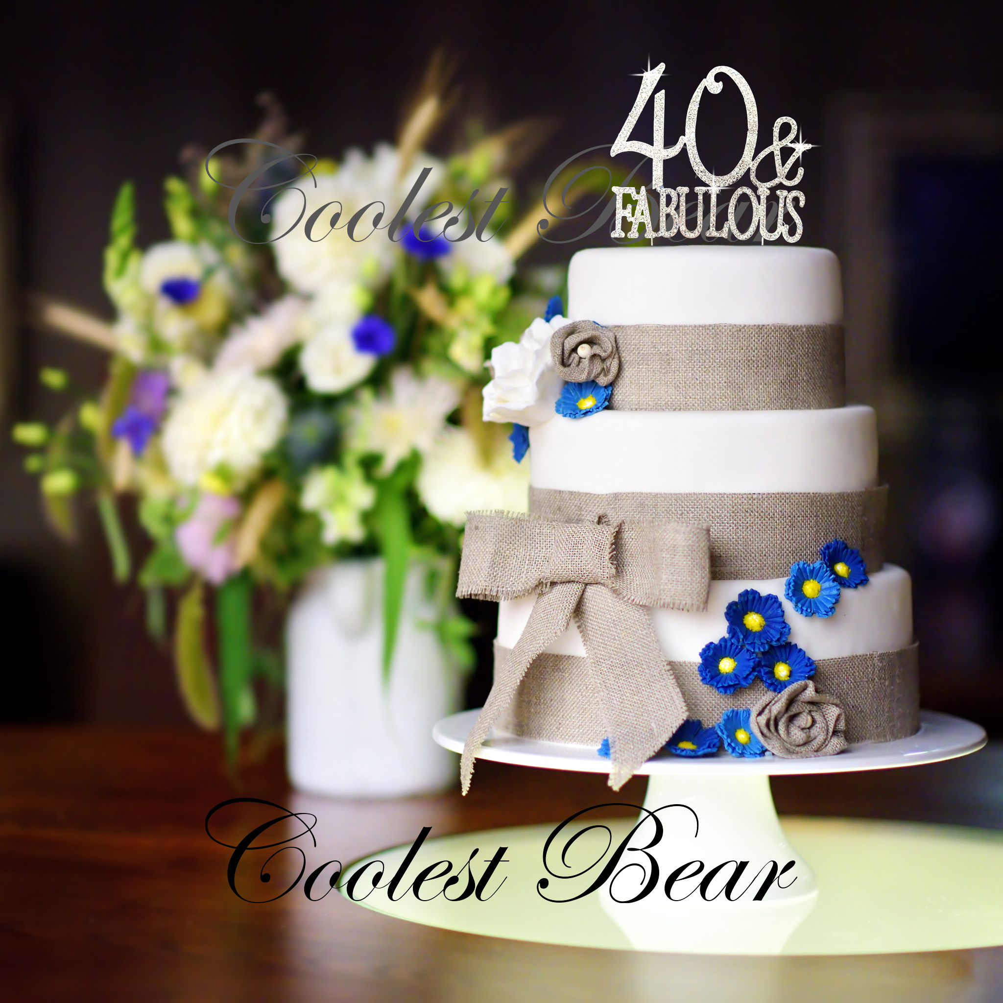 "40 & Fabulous", Silver - Coolest Bear Rhinestone Crystal Cake Topper - image 3 of 3