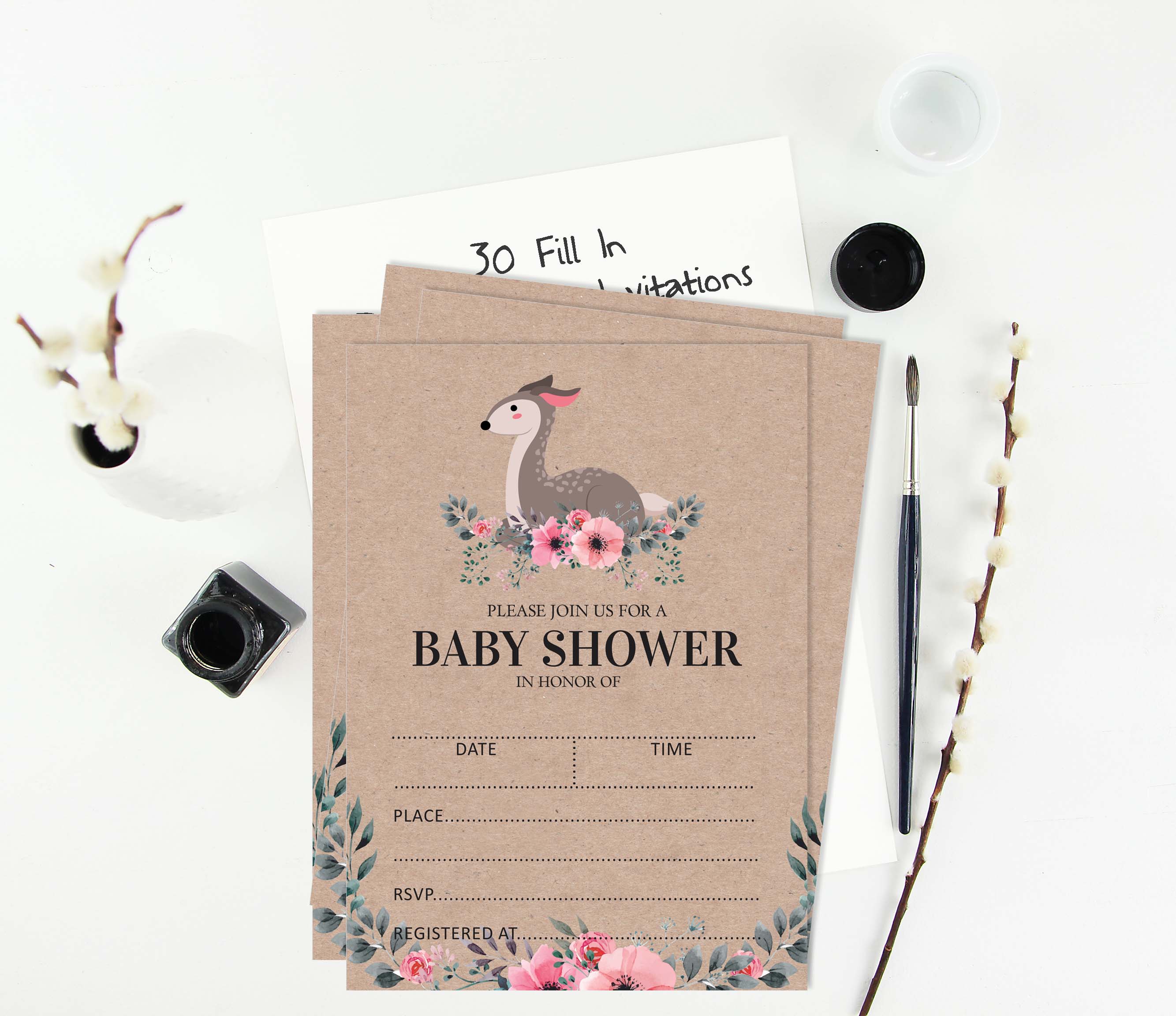 Inkdotpot 30Jungle Animals Baby Shower Rustic Invitation Cards Its a Boy Its a Girl Fill In Blank Invites