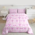 thumbnail image 3 of Manfei Girly Cartoon Bowknot Bedding Comforter Set, Chic Pink Stripes Ombre Twin Comforter Sets, Teens Kids Girls Female Reversible Bedding Set, Breathable Home Decor, 2-Piece, 3 of 9