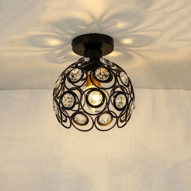 Lámpara de techo de cristal LED moderna y sencilla, lámpara de techo de lujo ligera, pantalla de personalidad creativa para balcón, pasillo, pantalla de pasillo, pantalla negra (bombilla no incluida)