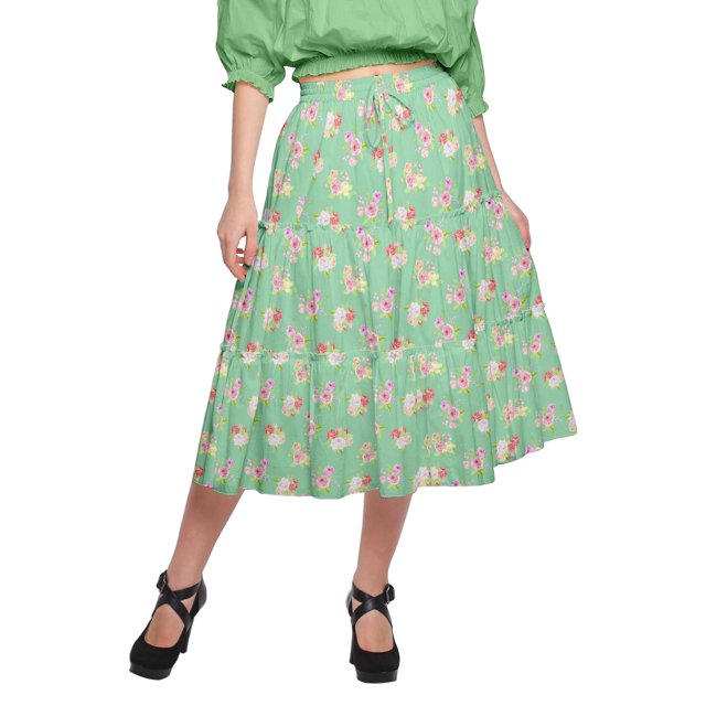 Moomaya Jupe Imprimée pour Femmes Évasée Taille Élastique Jupe pour Dames