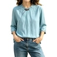 thumbnail image 2 of Womens Plus Size Tops Linen Elbow Length Sleeve Tshirts for Women Crew Neck Pullover Summer Fall Top M-4XL, 2 of 6