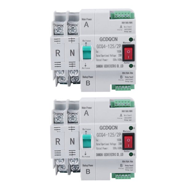 2X Interruptor de Transferencia Automática de Doble Potencia 2P 100A Instalación de Riel de 35 mm