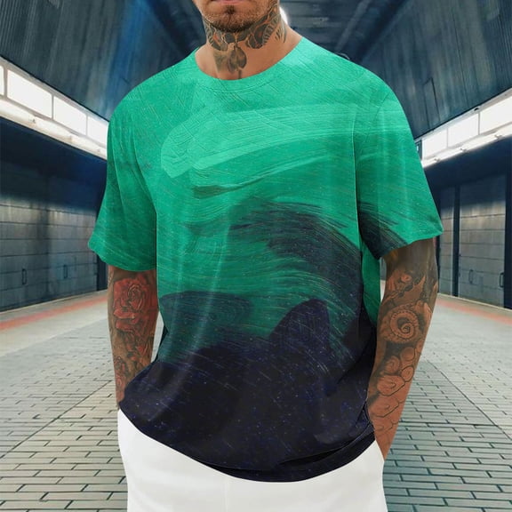 Cllios T Shirts for Men Summer Short Sleeve Tees Classic Fit Crew Neck Tops Comfy Workout Gym Gradient Shirts M-4XL