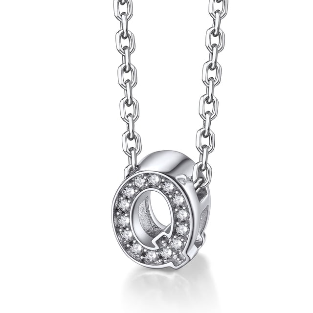 Collar Silvora Mujer♥ Plata Esterlina Inicial con Circonita Cúbica Letra Q Colgante para Niñas Adolescentes