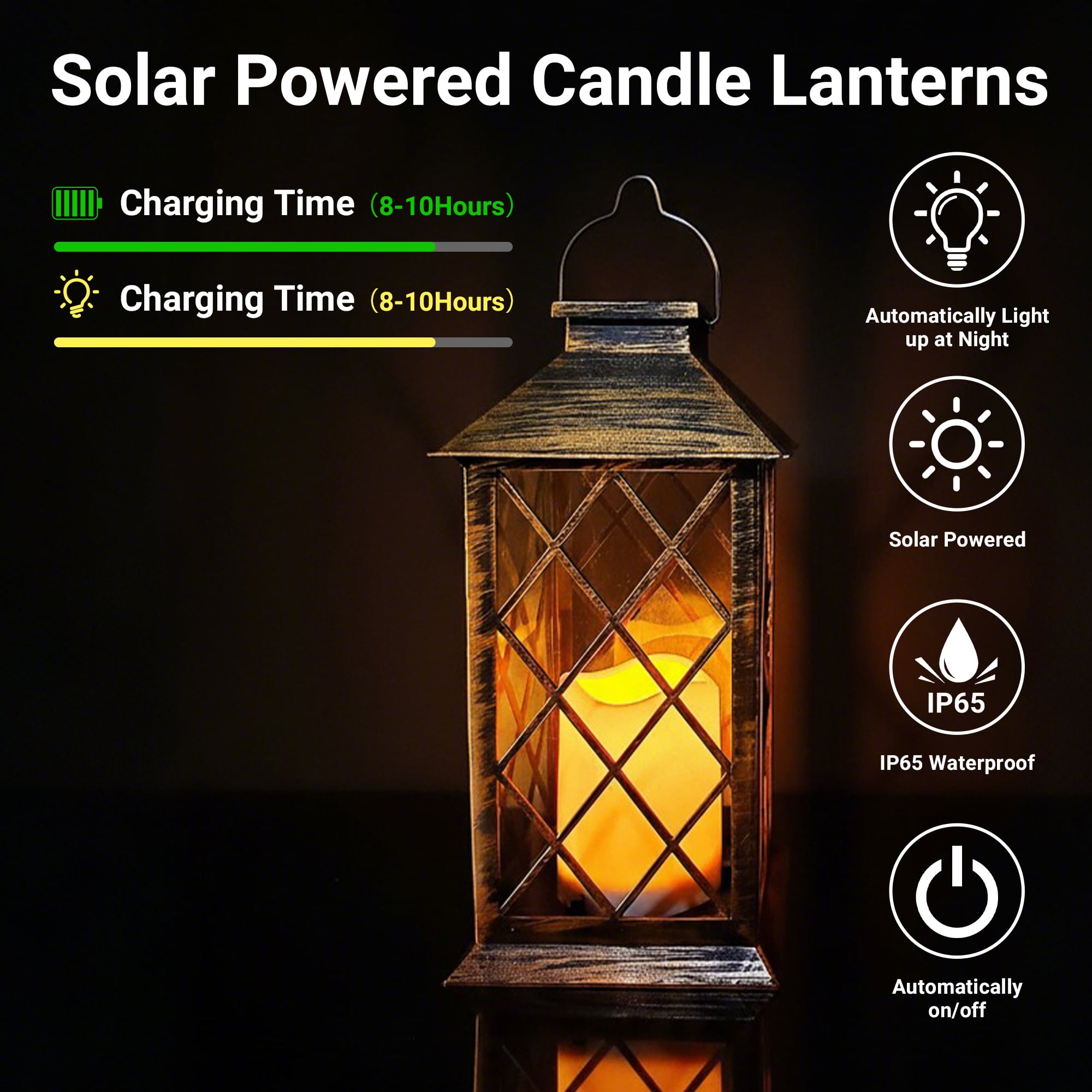 DAYBETTER Set of 2 Outdoor Solar Lantern, Hanging Solar Lights for Outside Garden Decor with Flickering Flameless LED Candle