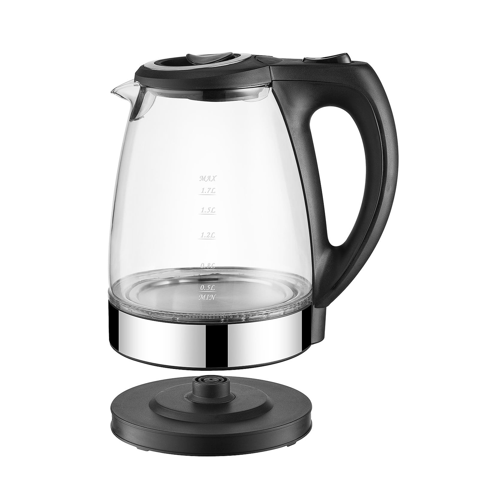 100Fens Portable Electric Glass Kettle 1.7L With Blue Led Light And Stainless Steel Base
