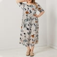 thumbnail image 4 of ZANZEA Women Crew Neck Short Sleeve Floral Printe Swing Long Maxi Dress FZH, 4 of 4