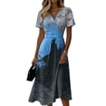 thumbnail image 2 of Womens Halloween Dresses Ghost Witch Hat V Neck Spooky Midi Dresses Bat Pumpkin Short Sleeve Horror Sundress, 2XL, 2 of 5